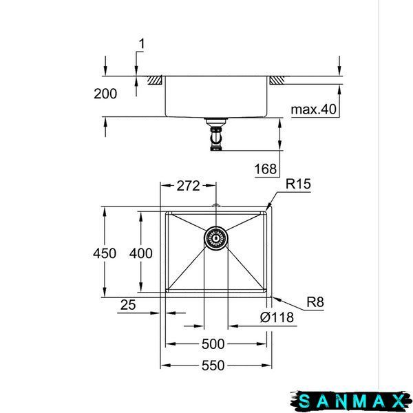 Мийка для кухні Grohe 550 x 450 мм під стільницю, 1 чаша матова (31574DL1) 31574DL1 фото