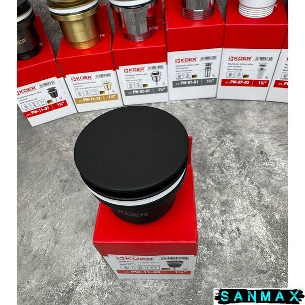Донний клапан для умивальника універсальний Koer PW-11-05 Чорний (KR5795) KR5795 фото