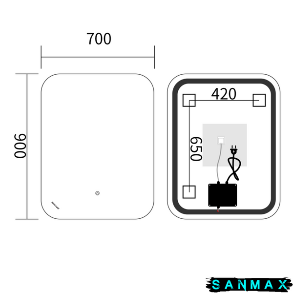 Дзеркало Mixxus Premium Diverse MR15-90x70-Reverse (Led Touch, Anti-fog, димер (3-6,5kK)) (MP6639) MP6639 фото