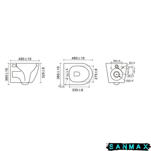 Унітаз підвісний Mixxus Premium Bevel-0304-T1 Чорний 480x360x360mm, система змиву Tornado 1.0 (MP6677) MP6677 фото