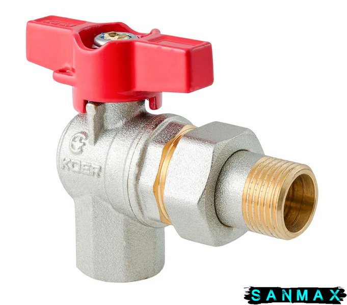 Кран з американкою кутовий Koer Extreme KE.228-20 - 3/4" ручка "метелик" червона (KR5764) KR5764 фото