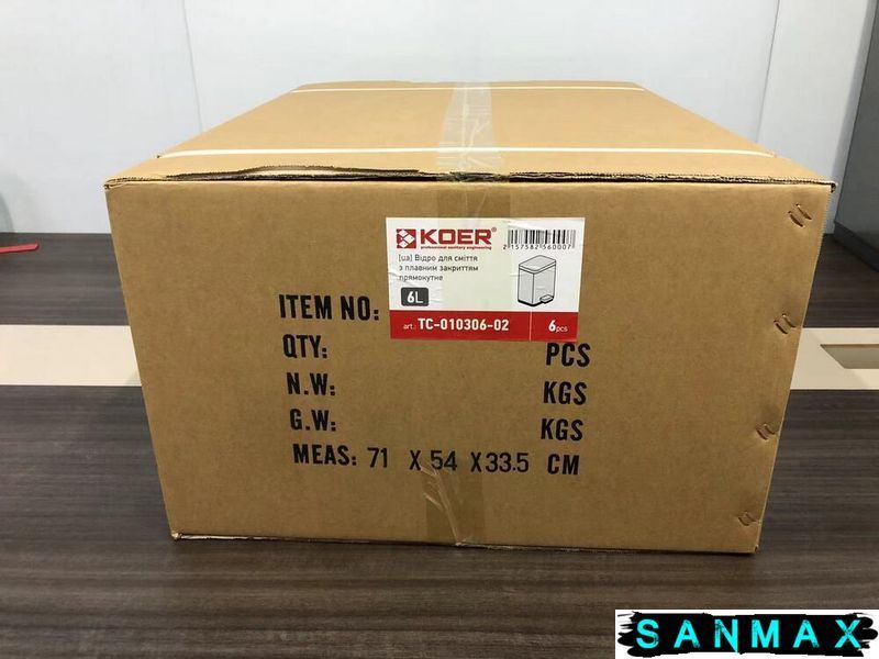 Відро для сміття з плавним закриттям прямокутне Koer TC-010306-02 6 л колір нержавійка (KR5600) KR5600 фото