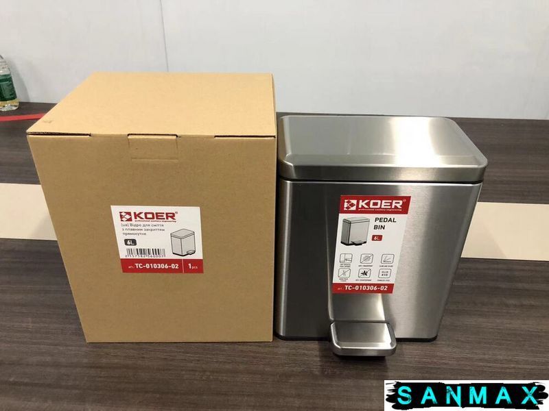 Відро для сміття з плавним закриттям прямокутне Koer TC-010306-02 6 л колір нержавійка (KR5600) KR5600 фото
