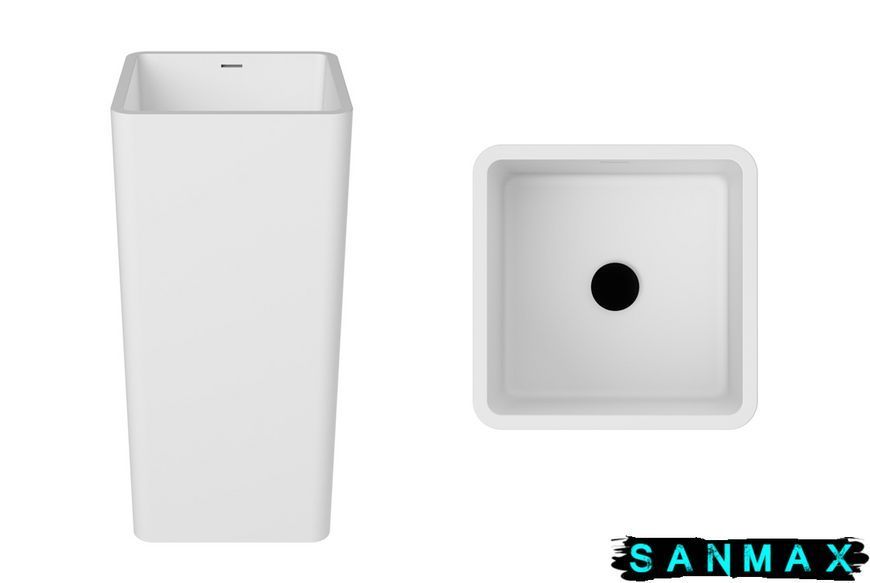 Умивальник вільностоячий Besco Aygo 40x40x85 білий матовий, з cифоном клік-клак (чорний матовий) #UAS-A-WOC фото