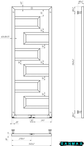 Водяна сушарка для рушників Маріо&nbsp;Inox&nbsp;Талія&nbsp;1500х540/500/50 1.7.044614.P фото
