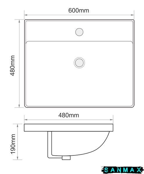 Умивальник накладний керамічний Mixxus Premium Stely-1501 600х480х190mm з отвором під змішувач та переливом (MP6498) MP6498 фото