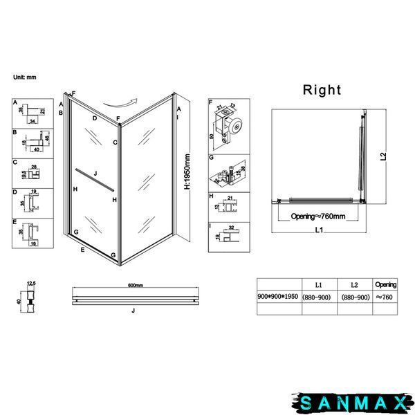 Душова кабіна без піддону Koer SR SC09-90x90x200-R-TR-01 прозоре скло Easy Clean 6мм, хром (KR5770) KR5770 фото