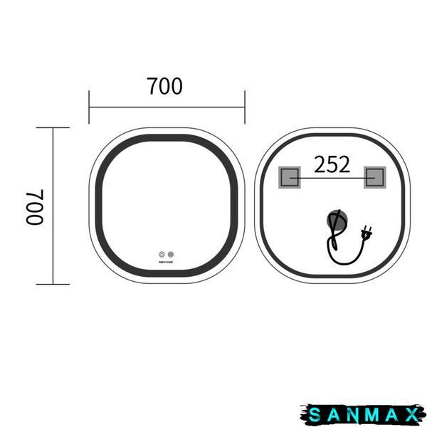 Дзеркало Mixxus Premium Diverse MR16-70x70 (Led Touch, Anti-fog, димер (3-6,5kK)) (MP6640) MP6640 фото