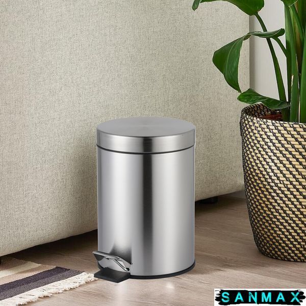 Відро для сміття з плавним закриттям кругле Zerix Solo-TC0205 SS Color 5л колір нержавійка (ZX5888) ZX5888 фото