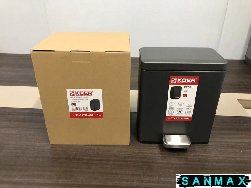 Відро для сміття з плавним закриттям прямокутне Koer TC-010306-07 6 л колір графіт (KR5602) KR5602 фото