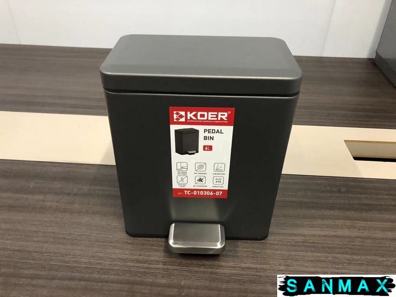 Відро для сміття з плавним закриттям прямокутне Koer TC-010306-07 6 л колір графіт (KR5602) KR5602 фото