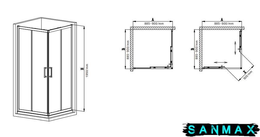 Душова кабіна без піддону Mixxus Premium Diverse SC02-90x90x195-TR Чорний прозоре скло 5мм (MI6862) MI6862 фото