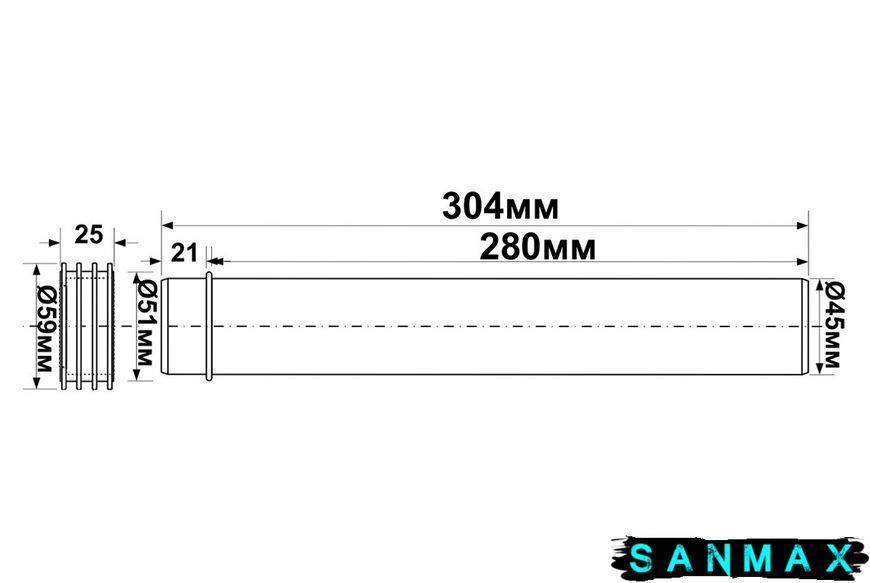 Труба каналізаційна 45 мм з ущільнювачем L-304 мм чорна FP45R-NSNC FP45R-NSNC фото