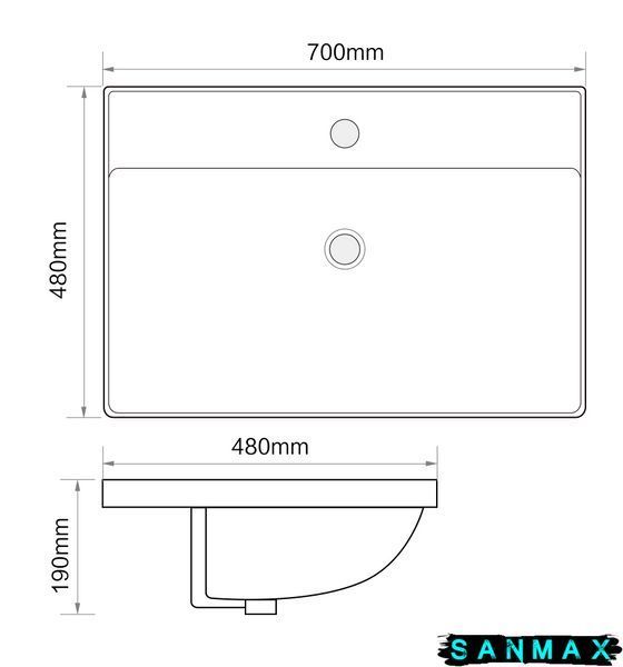 Умивальник накладний керамічний Mixxus Premium Style-1502 700х480х190mm з отвором під змішувач та переливом (MP6499) MP6499 фото