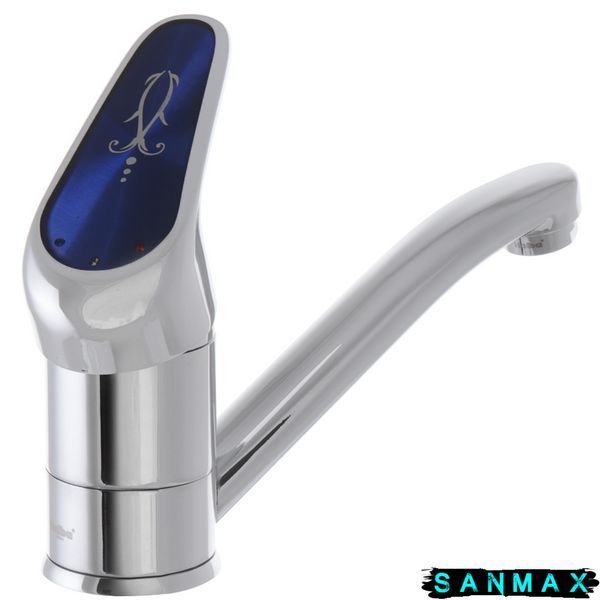 Змішувач для умивальника на шпильці Haiba Magic 004 (15 см) Хром Синя ручка (HB0666) HB0666 фото