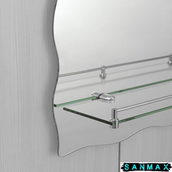 Дзеркало Zerix Mirra MRZ02-600x850x105 прямокутне з дугоподібним верxом, фігурними боками і полицею (ZX5620) ZX5620 фото