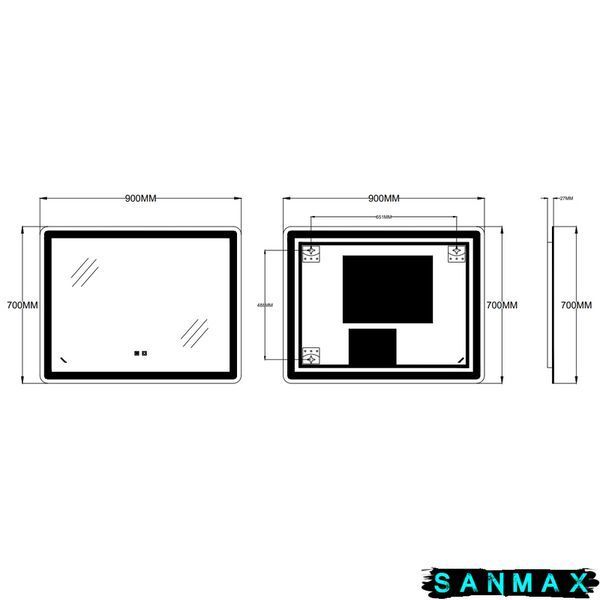 Дзеркало Zerix Mirra MR05-90x70-REVERSE з LED Touch, Anti-fog, димером, регулятором яскравості (ZX6059) ZX6059 фото
