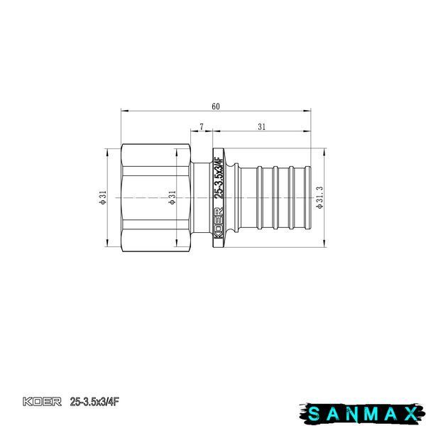 Перехідник з ВР Koer KA.A08F-25 - 25(3.5mm) x 3/4"F (KR4865) KR4865 фото
