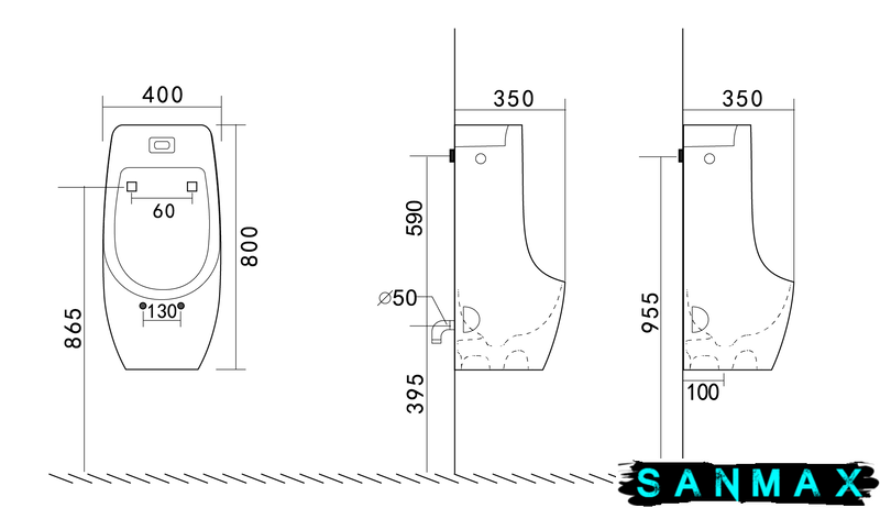 Пісуар підвісний Mixxus Premium Bevel-1001 390x395x795mm з ІЧ-датчиком автоматичного змиву (MP6661) MP6661 фото