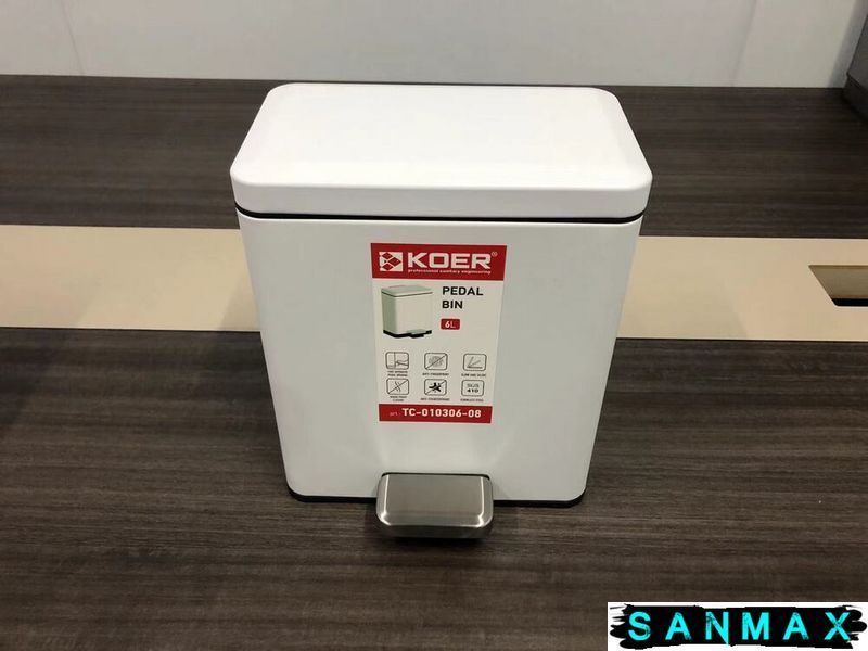 Відро для сміття з плавним закриттям прямокутне Koer TC-010306-08 6 л колір білий (KR5601) KR5601 фото
