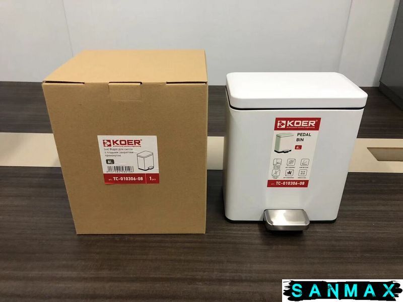 Відро для сміття з плавним закриттям прямокутне Koer TC-010306-08 6 л колір білий (KR5601) KR5601 фото