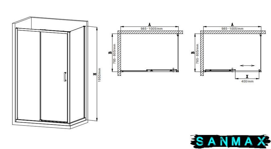 Душова кабіна без піддону Mixxus Premium Diverse SC03-100x80x195-TR Чорний прозоре скло 6мм (MI6866) MI6866 фото