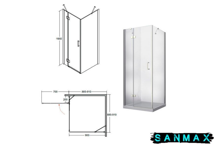 Кабіна квадратна Besco Viva 90x90x195 L, скло прозоре, проф. хром VKL-90-195-C фото
