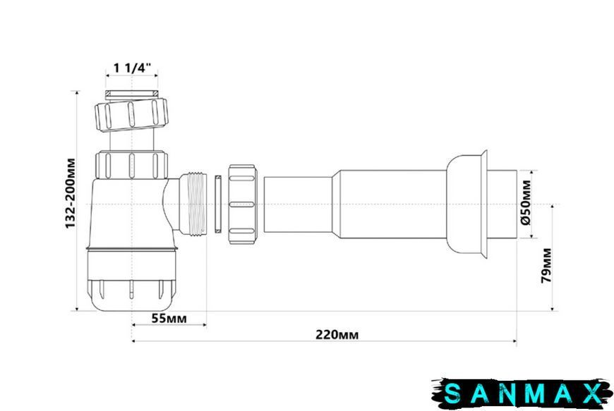 Сифон для умивальника пляшковий "низький" 1 1/4х50 без зливу HC2-50 HC2-50 фото