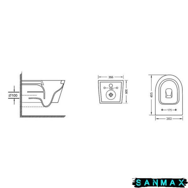 Унітаз підвісний Mixxus Bevel-0303-T3 485x360x365mm, система змиву Tornado 3.0 (MI6703) MI6703 фото