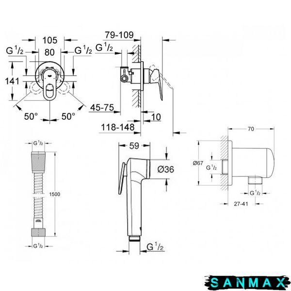 Душовий гарнітур для біде Grohe BauLoop (111042) 111042 фото