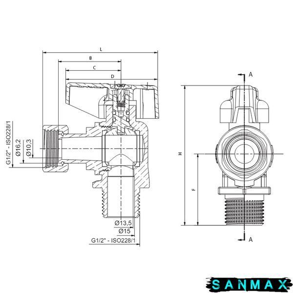 Кран кутовий з накидною гайкою 1/2 ВЗ Вода Roho R116-050B Чорний метелик (RO0236) RO0236 фото