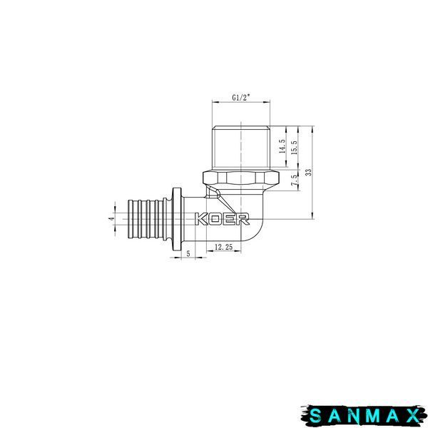 Кутник перехідний із ЗР Koer KA.L06M-16 - 16(2.2mm) x 1/2"M (KR4874) KR4874 фото