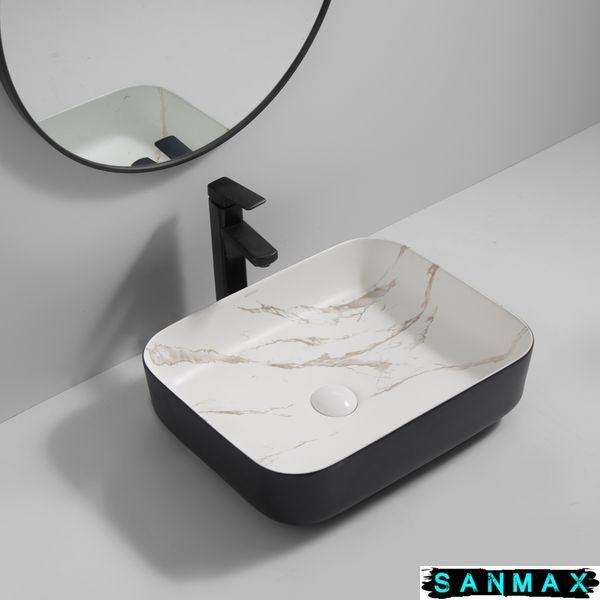 Раковина накладна Mixxus Premium Diverse-0110 Marble-Чорний 500х390х130mm (MP6517) MP6517 фото