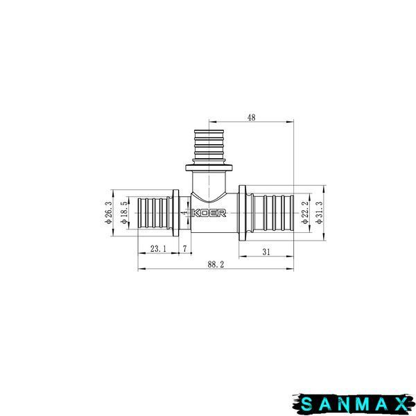 Трійник перехідний Koer KA.T25-20-20 - 25(3.5mm) x 20(2.8mm) x 20(2.8mm) (KR4891) KR4891 фото