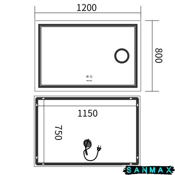 Дзеркало Mixxus Premium Quadro MR20-120x80 (Led Touch, Anti-fog, димер, лінза) (MP6624) MP6624 фото