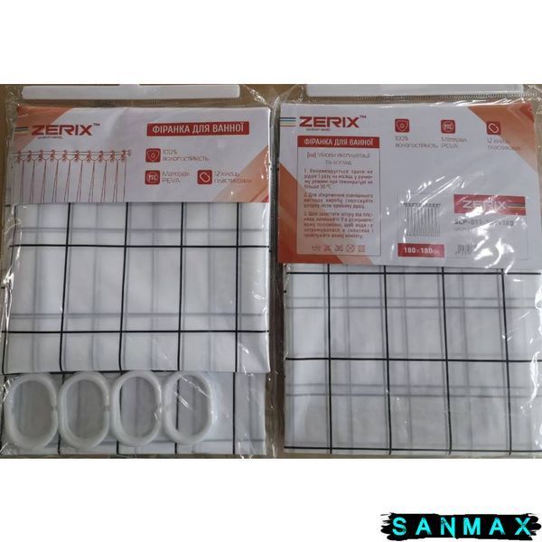 ZERIX SCP-011-180x180 Шторка для ванної з PEVA (Візерунок "Клітина" біла) (36 шт/ящ) ZX6084 фото