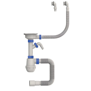 Сифон для кухні Mixxus SK-06-WH 3 1/2"x40 з пластиковою сіткою, відведенням для пральної машини, гнучким круг. переливом (MI8197) MI8197 фото