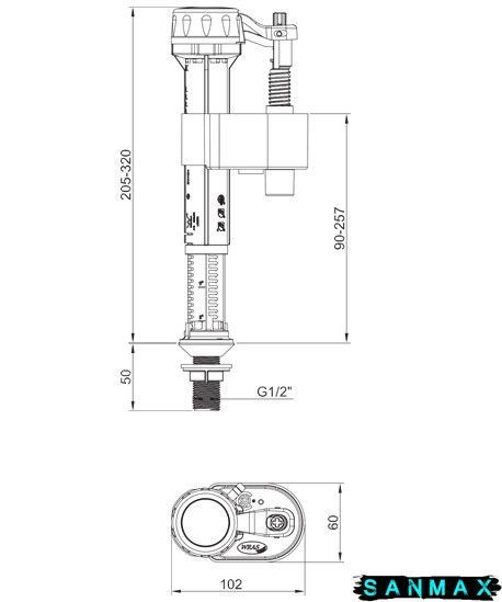 Арматура наповнювальна Koer KT-0104-1/2" з нижнім підключенням та пластиковим різьбленням 1/2" (KR5333) KR5333 фото