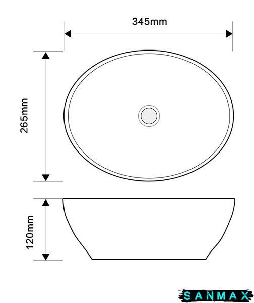 Раковина накладна Mixxus Premium Ellipse-0107 345х265х120mm (MP6525) MP6525 фото
