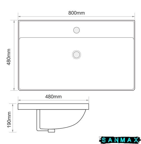 Умивальник накладний керамічний Mixxus Premium Style-1503 800х480х190mm з отвором під змішувач та переливом (MP6500) MP6500 фото