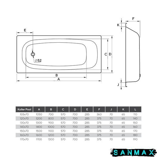 Ванна акрилова Koller Pool 160х70E 1333250130 фото
