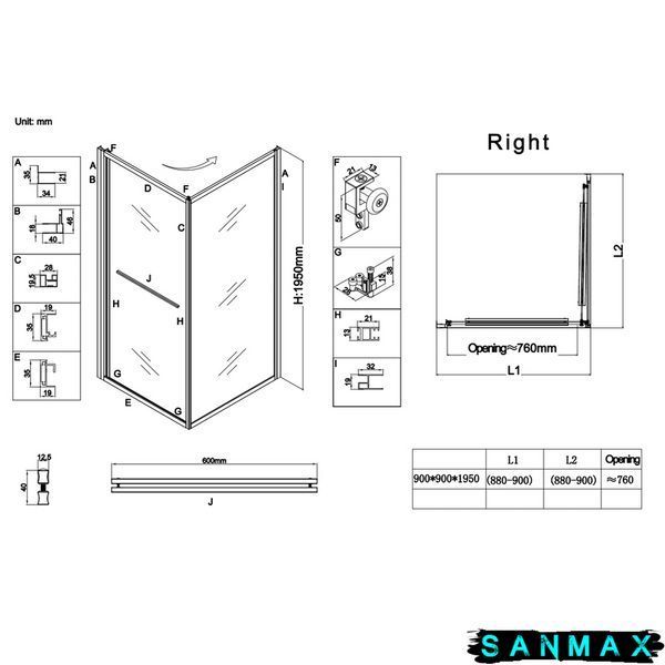Душова кабіна без піддону Koer SR SC09-90x90x200-R-TR-12 прозоре скло Easy Clean 6мм, матове золото (KR5771) KR5771 фото