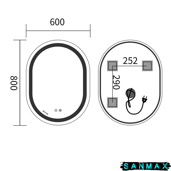 Дзеркало Mixxus Premium Ellipse MV05-80x60-Reverse (Led Touch, Anti-fog, димер (3-6,5kK)) (MP6642) MP6642 фото