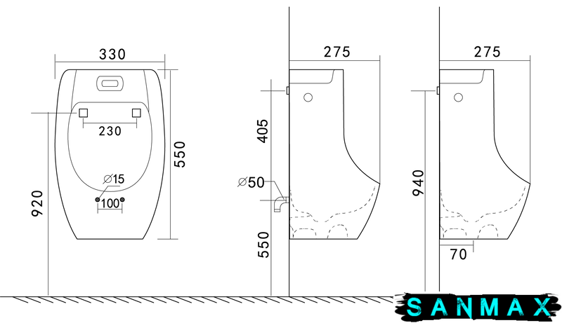 Пісуар підвісний Mixxus Premium Bevel-1002 330x245x545mm з ІЧ-датчиком автоматичного змиву (MP6662) MP6662 фото