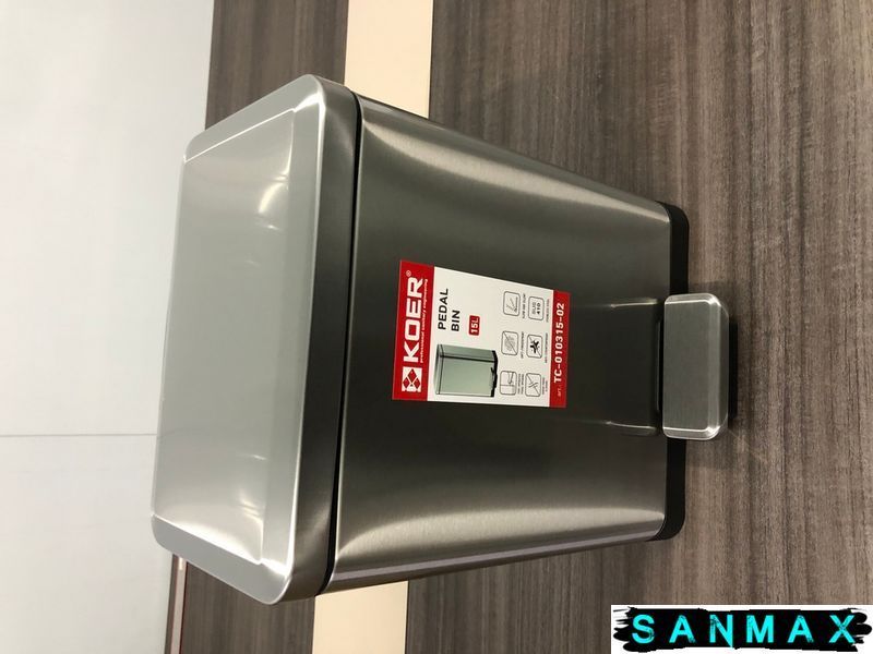 Відро для сміття з плавним закриттям прямокутне Koer TC-010315-02 15 л колір нержавійка (KR5603) KR5603 фото
