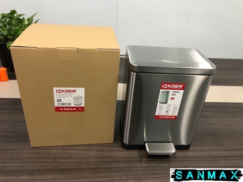 Відро для сміття з плавним закриттям прямокутне Koer TC-010315-02 15 л колір нержавійка (KR5603) KR5603 фото