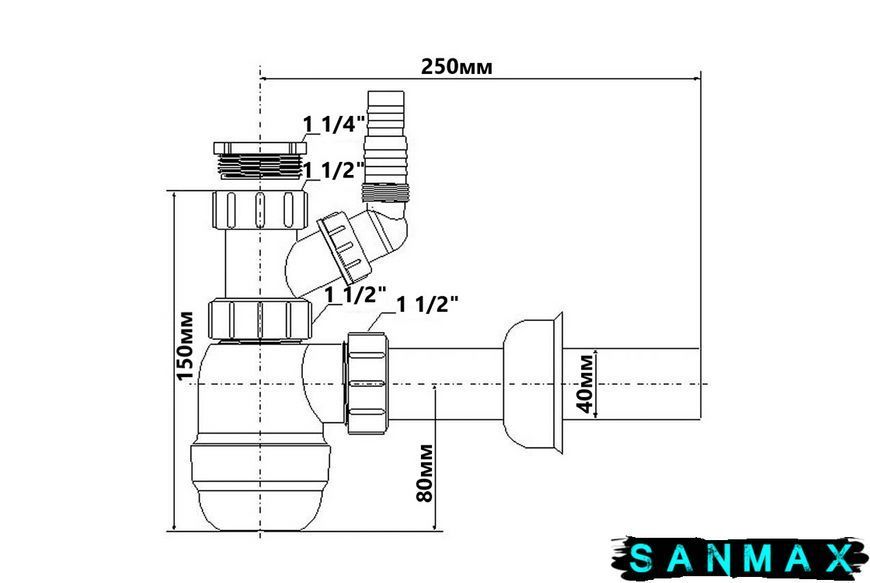Сифон для кухонної мийки HC2WM-40 з підключенням до пральної/посудомийної машини без зливу HC2WM-40 фото