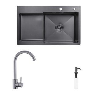 Комплект кухонна мийка Kroner Schwarze-7848RHM PVD + змішувач Edelstahl Klassisch-SCH035PVD + дозатор Spender-SCH049 CVS30120 фото
