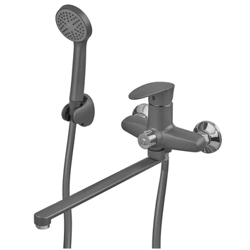 Змішувач для ванни Plamix Cezar-006 Euro Set Графіт, зі шлангом, лійкою та кронштейном (PM0691) PM0691 фото