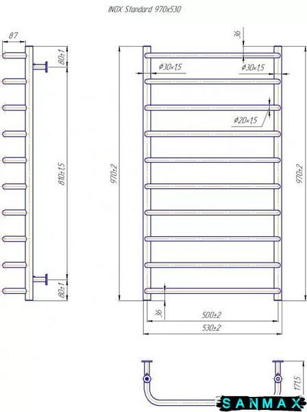 Водяна сушарка для рушників Маріо&nbsp;Inox&nbsp;Стандарт 970х530/500 1.8.044611.P фото